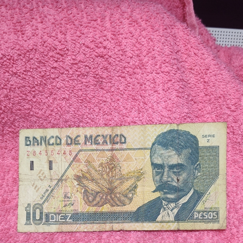 Vintage Mexican 10 Pesos Banknote - Pink Background